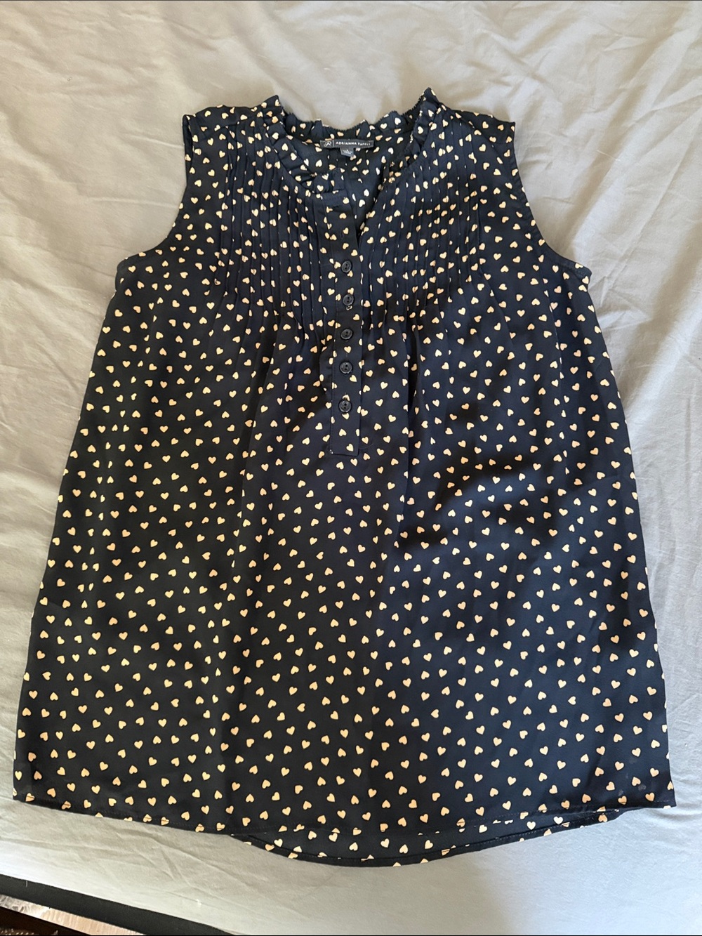 Adrianna Papell Black Blouse with Cream Heart Motif